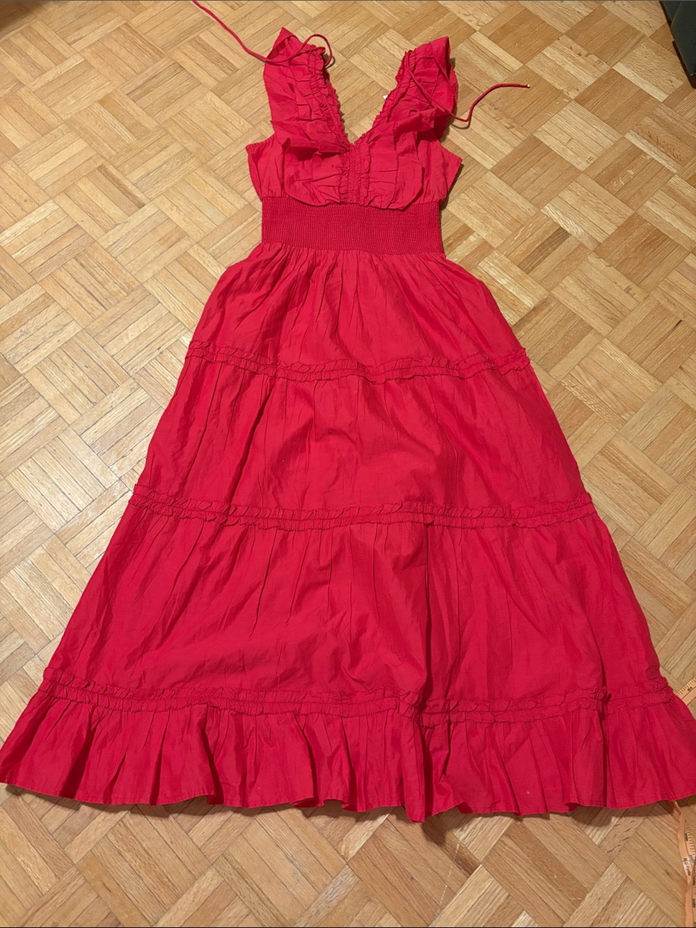 Caroline Constas Red Ruffled Tie-Shoulder Dress
